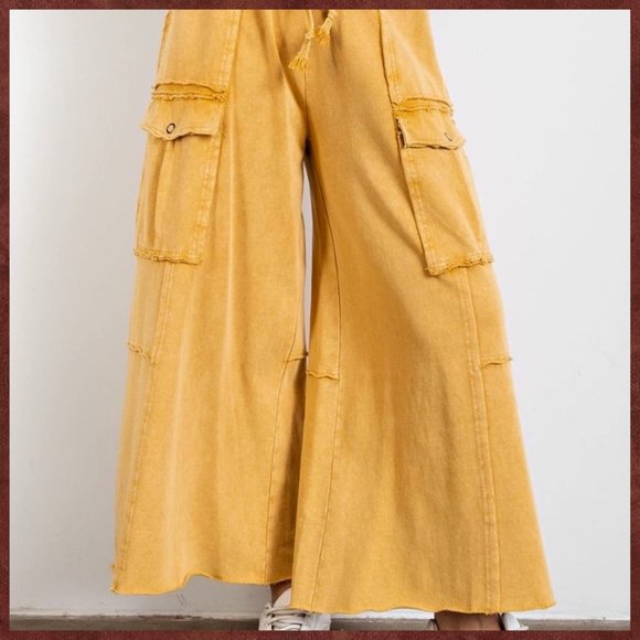 EASEL “Feeling Good Cargos” Mineral Washed Flared Leg, Raw Seams & Hems, Pockets - Picture 11 of 12